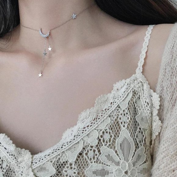 NEW 925 Sterling Silver Diamond Moon Star Necklace - Picture 5 of 6